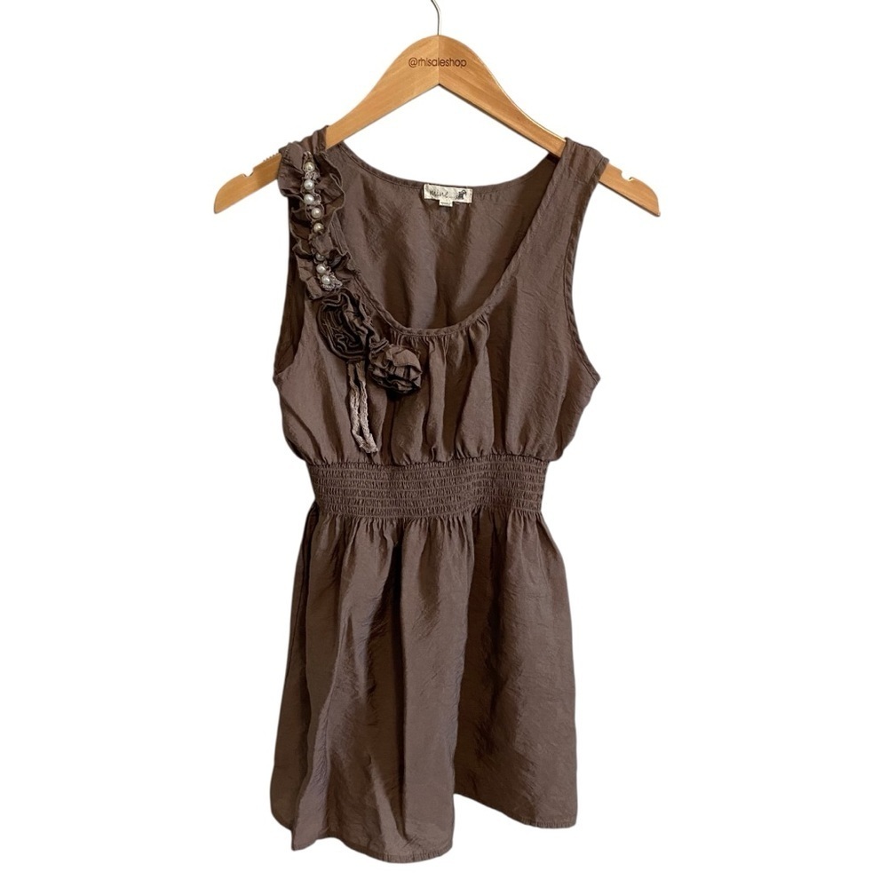 Light Brown Y2k Cottage Core Fairy Whimsy Twee Girlie Baby Doll Top Size Medium
